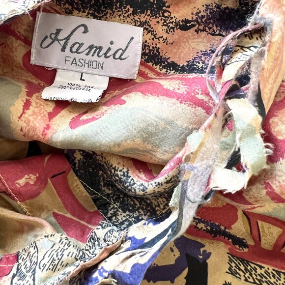 90s Silk Abstract Nehru Shirt - Long Sleeve - Mens - Size Large - Hamid Fashions - Picture 10 of 10